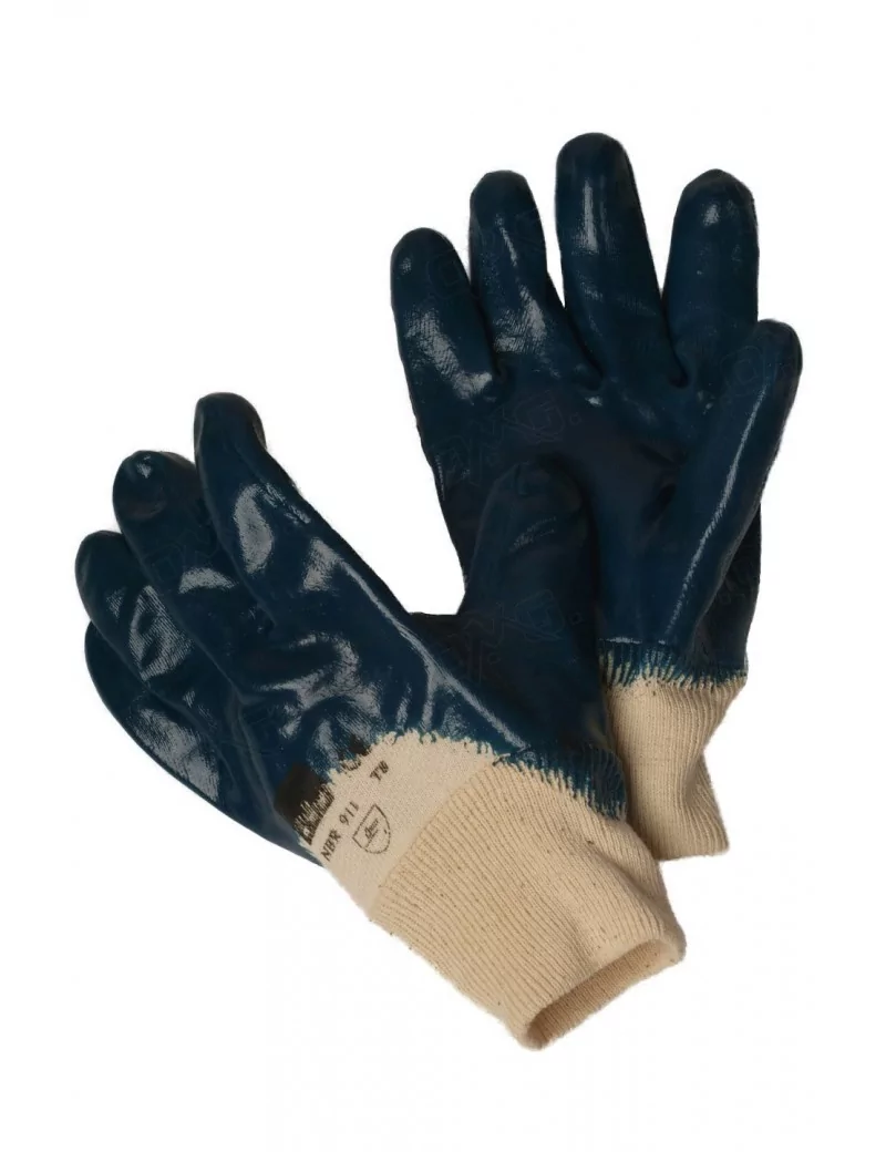 Gants nitrile bleu dos aéré poignet tricot