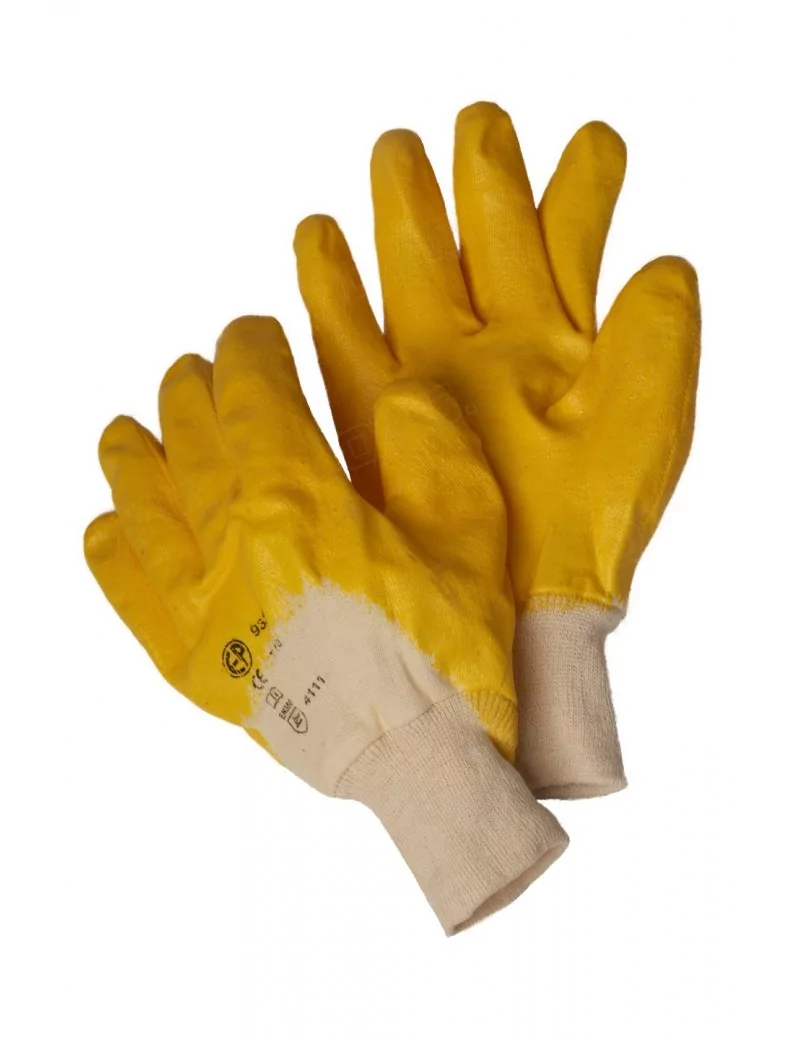 Gants nitrile jaune dos aéré poignet tricot